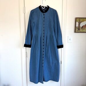 90s Vintage MHM Melissa Harper Modest Prairie Smocked Denim Maxi Dress Size 10